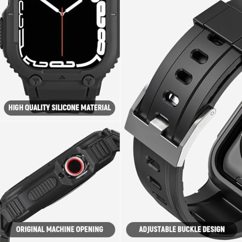 ZORBES® Compatible with Apple Watch 45mm/44mm Watch Band with Case Bumper Band Adjustable Waterproof TPU Watch Strap for Apple Watch SE/4/5/6/7, for Men and Women, Black ZORBES® Compatible with Apple Watch 45mm/44mm Watch Band with Case Bumper Band Adjustable Waterproof TPU Watch Strap for Apple Watch SE/4/5/6/7, for Men and Women, Black